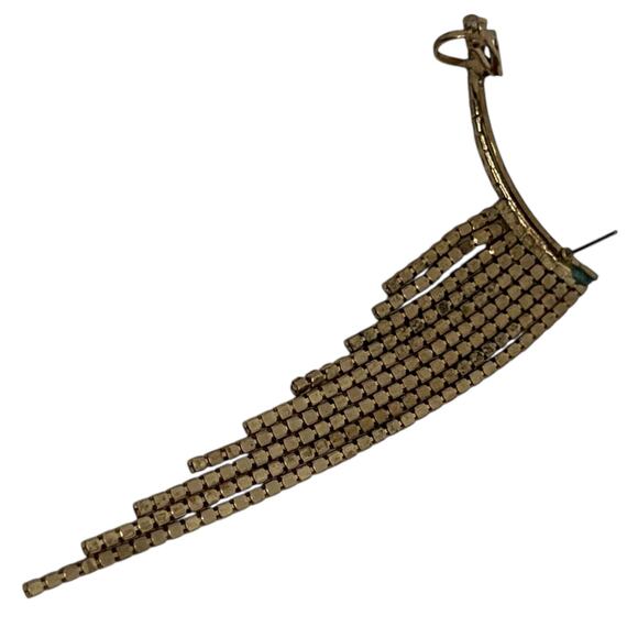 Vintage Rhinestone Tassel Ear Cuff - Gold Tone Aurora Borealis Crystal Earring - Picture 6 of 10